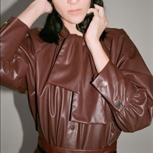 Zara Faux Leather Necktie Shirt